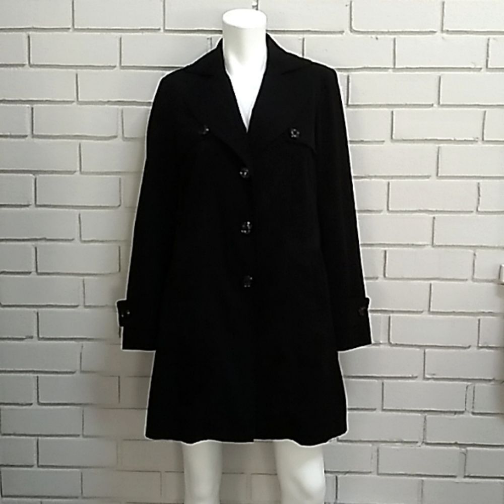 Liz Claiborne Black Trench Coat Jacket. Size Small